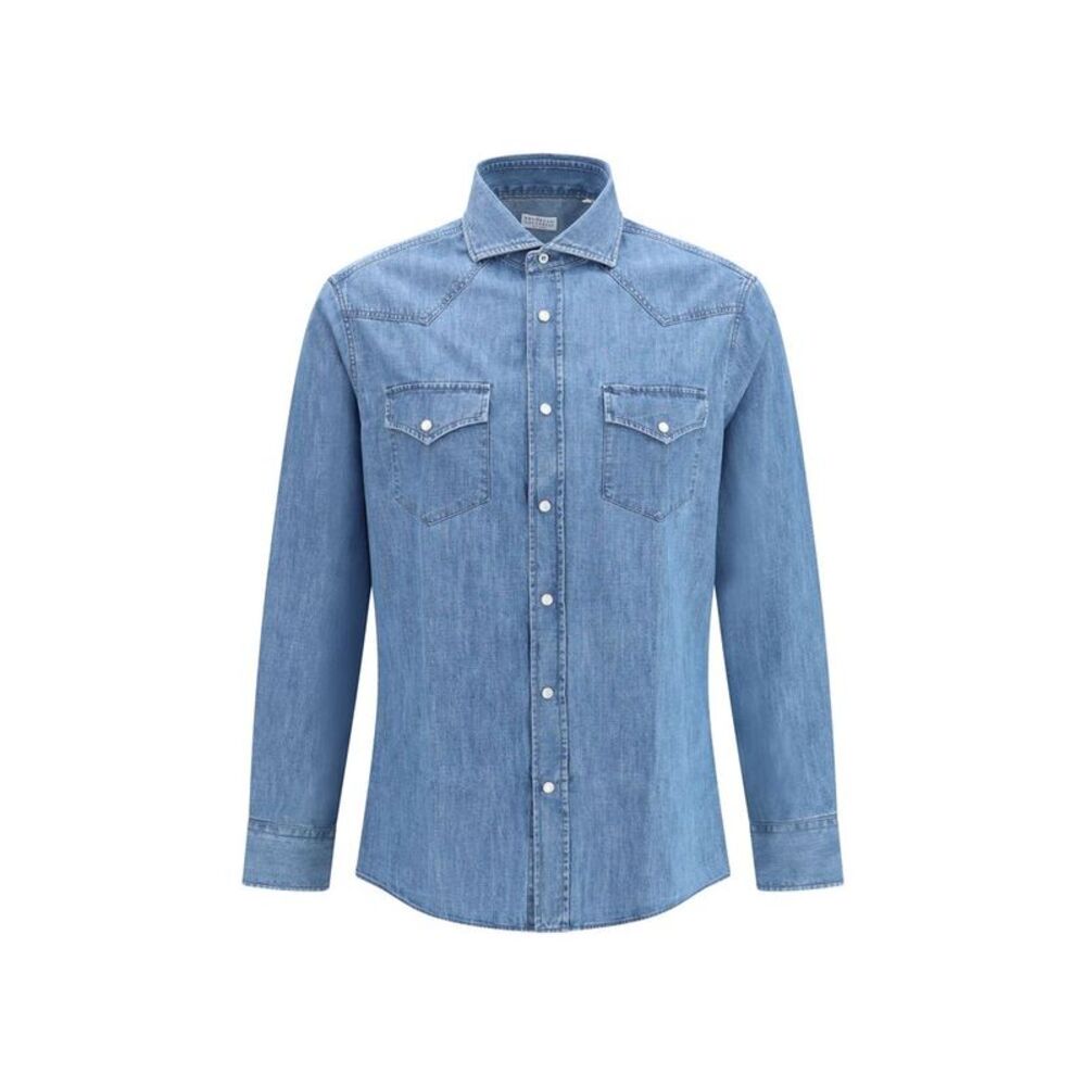 Brunello Cucinelli Blue Denim Men's Shirt